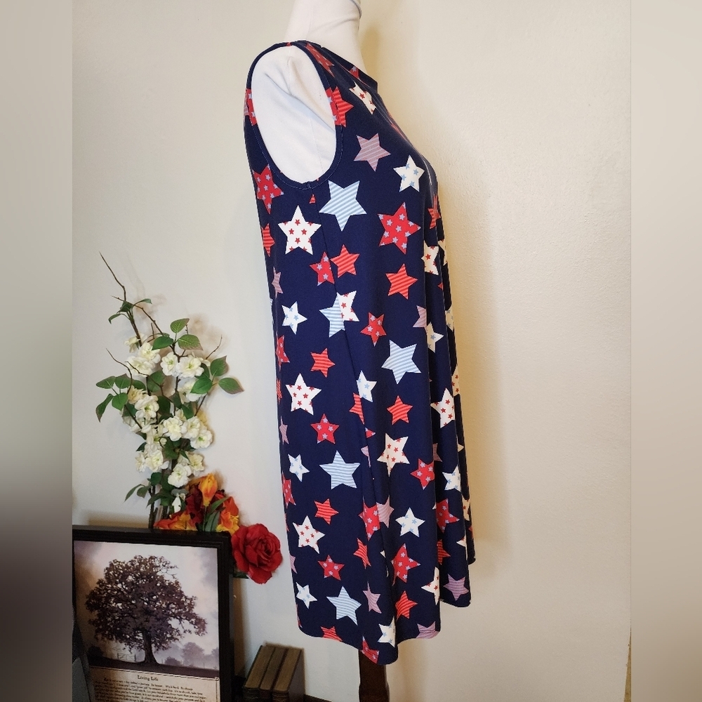 Celebrate Together Star Pattern Sleeveless Dress Swing Essential Holiday Mini - Picture 6 of 11